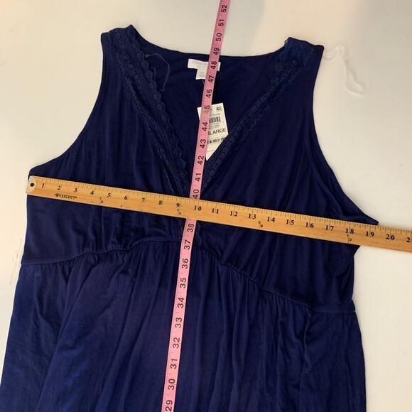 Charter Club Night Gown Womens XXL Dark Blue Lace Trim Chest Sleeveless Maxi - Picture 8 of 12
